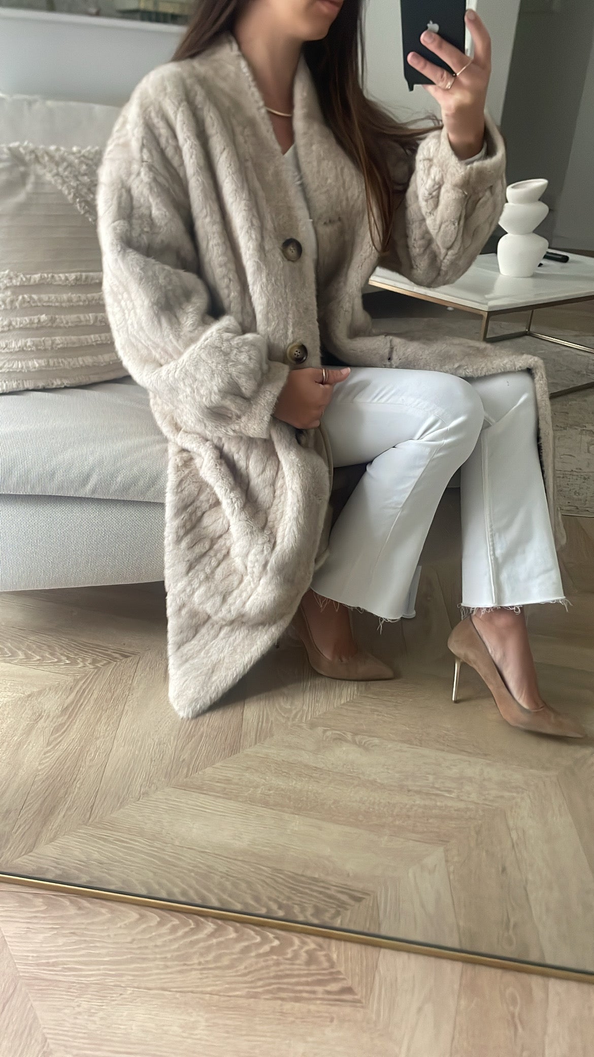 Manteau long beige vegan